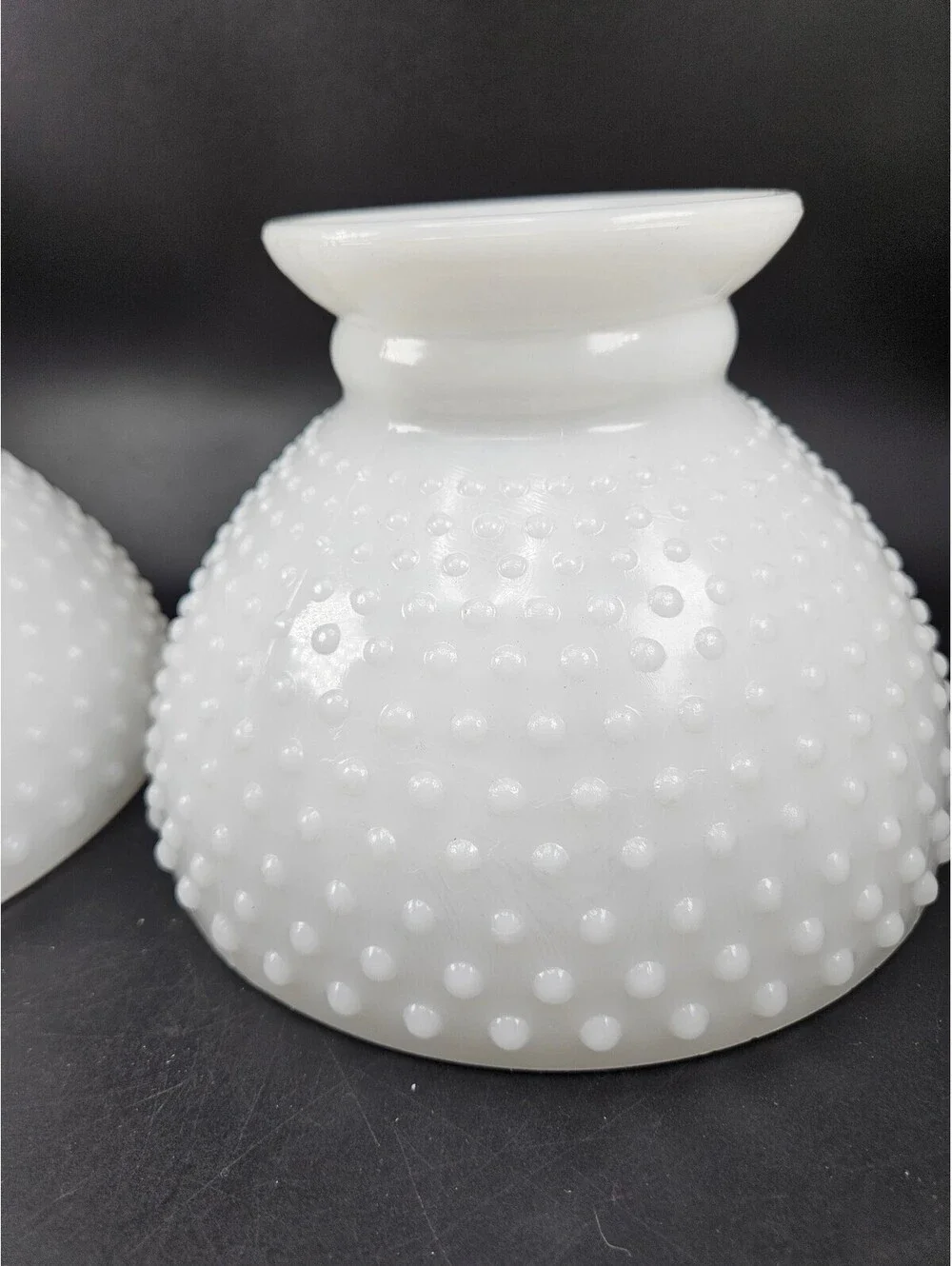 Matched Pair Vintage Hobnail Milk Glass Lamp Shades, 2
